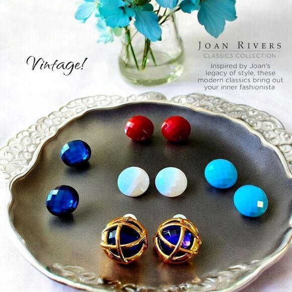 JOAN RIVERS Gold Cage Cabochon Comfort Clip Earrings, 5 Colors! TIMELESS CHIC! - Picture 1 of 10